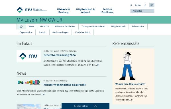 Vorschau von www.mieterverband.ch, Luzerner Mieterinnen- und Mieterverband
