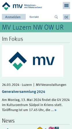 Vorschau der mobilen Webseite www.mieterverband.ch, Luzerner Mieterinnen- und Mieterverband