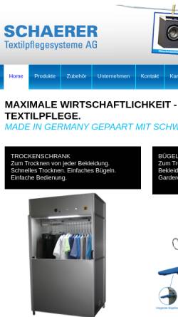 Vorschau der mobilen Webseite www.schaerer-textil.ch, Schärer Textilpflegesysteme AG