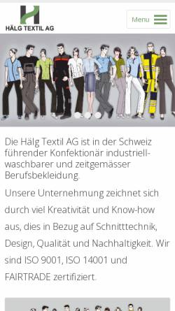 Vorschau der mobilen Webseite www.haelg-textil.ch, Hälg Textil AG