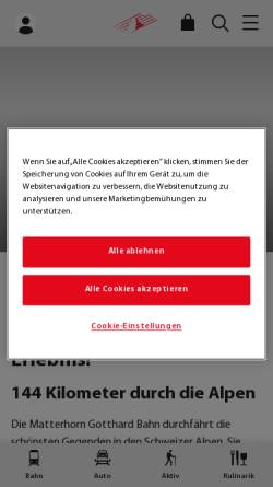 Vorschau der mobilen Webseite www.matterhorngotthardbahn.ch, Matterhorn Gotthard Bahn