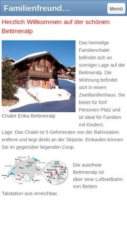 Vorschau der mobilen Webseite www.chaleterika.ch, Chalet Erika auf der Bettmeralp