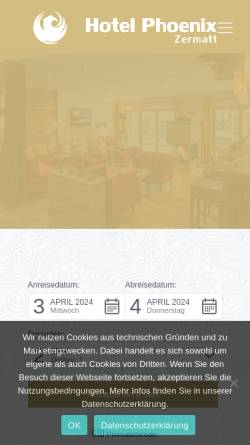 Vorschau der mobilen Webseite phoenixzermatt.ch, Hotel Phoenix