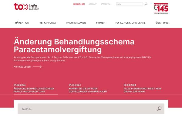 Vorschau von toxinfo.ch, Tox Info Suisse