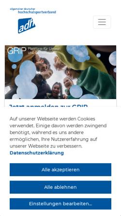 Vorschau der mobilen Webseite www.adh.de, Allgemeiner Deutscher Hochschulsportverband