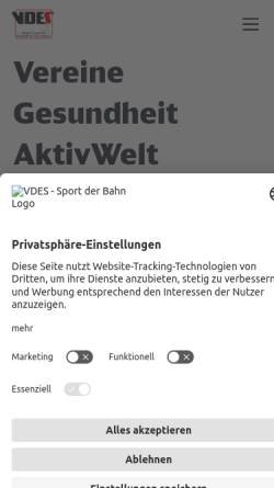 Vorschau der mobilen Webseite www.vdes.org, VDES - Verband Deutscher Eisenbahner Sportvereine