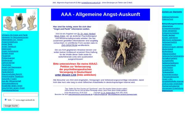 Vorschau von www.angst-auskunft.de, Allgemeine Angst-Auskunft