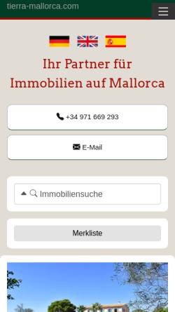 Vorschau der mobilen Webseite www.tierra-mallorca.com, Tierra Mallorca Immobilien