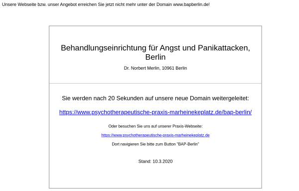 Vorschau von www.bapberlin.de, Behandlungseinrichtung für Angsterkrankungen
