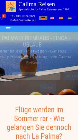 Vorschau der mobilen Webseite calima-reisen.de, Calima Reisen