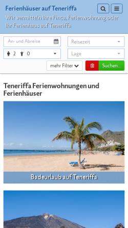 Vorschau der mobilen Webseite www.ferienhaeuser-auf-teneriffa.de, Ferienhausagentur Stefan Flach