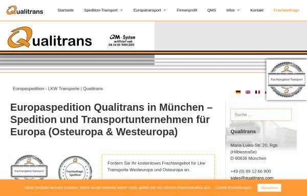 Vorschau von www.qualitrans.com, Qualitrans GmbH Internationale Spedition