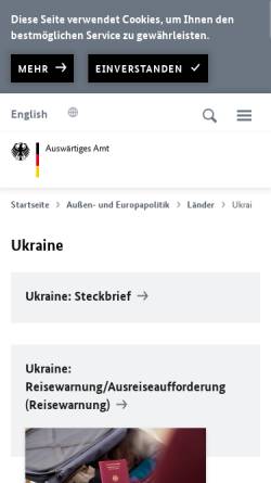 Vorschau der mobilen Webseite www.auswaertiges-amt.de, Auswärtiges Amt: Ukraine