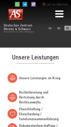 Vorschau der mobilen Webseite ahrens.kiev.ua, Deutsches Zentrum Kiew - Rechtsanwaltsgesellschaft Ahrens & Schwarz