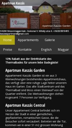 Vorschau der mobilen Webseite www.kaszasapartman.hu, Apartman Kaszas