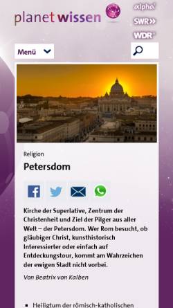 Vorschau der mobilen Webseite www.planet-wissen.de, Petersdom