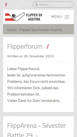Vorschau der mobilen Webseite www.flipper-sv.at, Flipper Sportverein Austria