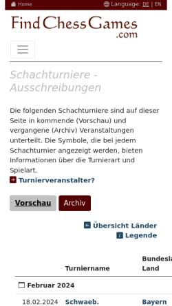 Vorschau der mobilen Webseite www.schachturniere.com, Schachturniere.com