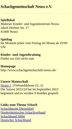 Vorschau der mobilen Webseite www.schachgemeinschaft-neuss.de, Schachgemeinschaft Neuss e.V.