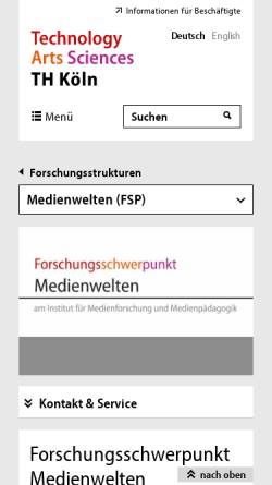 Vorschau der mobilen Webseite www.th-koeln.de, Fachhochschule Köln - Forschungsschwerpunkt Medienwelten
