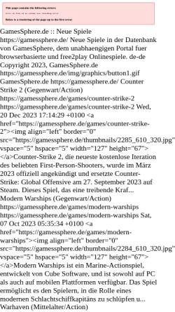 Vorschau der mobilen Webseite www.gamessphere.de, GamesSphere.de: Newest Games