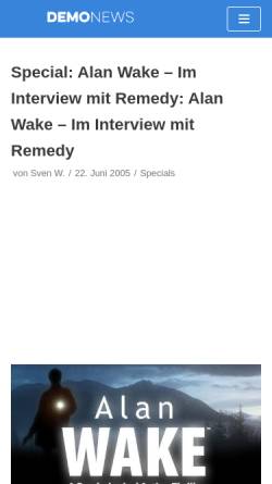 Vorschau der mobilen Webseite www.demonews.de, Demo News: Alan Wake - Im Interview mit Remedy