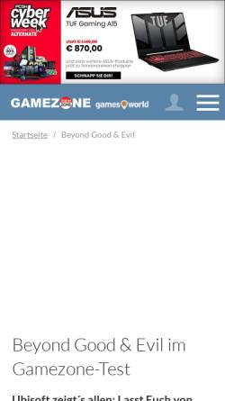 Vorschau der mobilen Webseite www.gamezone.de, Gamezone.de: Beyond Good & Evil