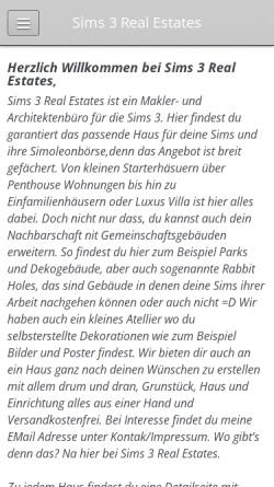 Vorschau der mobilen Webseite www.sims3realestates.de, Sims 3 Real Estates