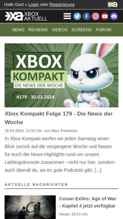 Vorschau der mobilen Webseite www.xboxaktuell.de, Xbox Aktuell