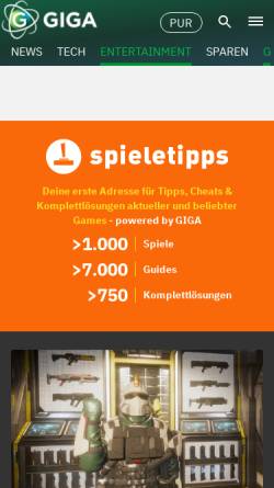Vorschau der mobilen Webseite www.spieletipps.de, Spieletipps.de