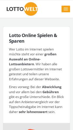 Vorschau der mobilen Webseite www.lottowelt.de, Lottowelt AG