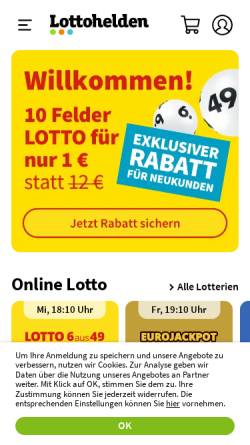 Vorschau der mobilen Webseite www.lottohelden.de, Lottohelden GmbH