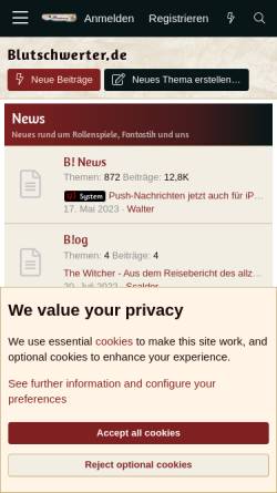 Vorschau der mobilen Webseite blutschwerter.de, Blutschwerter.de