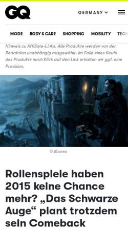 Vorschau der mobilen Webseite www.wired.de, Wired.de - Rollenspiele haben 2015 keine Chance mehr? „Das Schwarze Auge“ plant trotzdem sein Comeback