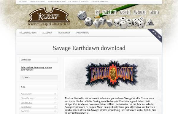 Vorschau von www.rollenspiel-almanach.de, Savage Earthdawn Download