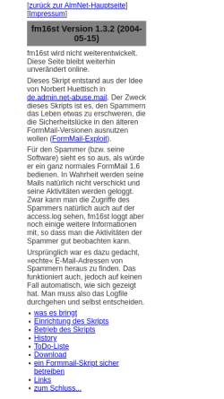 Vorschau der mobilen Webseite almnet.de, Honeypot für FormMail-Spammer