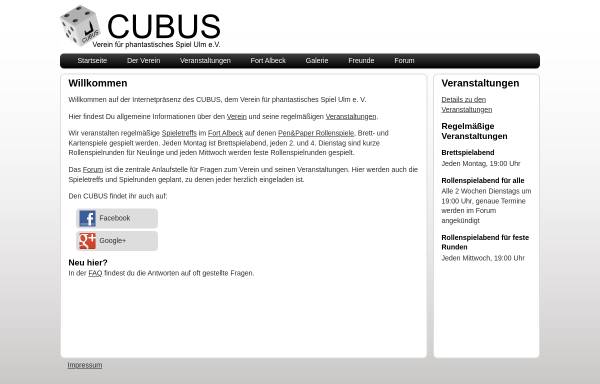 Vorschau von www.cubus-ulm.de, Cubus – Verein für phantastisches Spiel Ulm e.V.