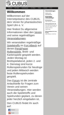 Vorschau der mobilen Webseite www.cubus-ulm.de, Cubus – Verein für phantastisches Spiel Ulm e.V.