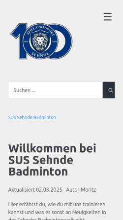 Vorschau der mobilen Webseite www.sus-sehnde-badminton.de, SuS Sehnde