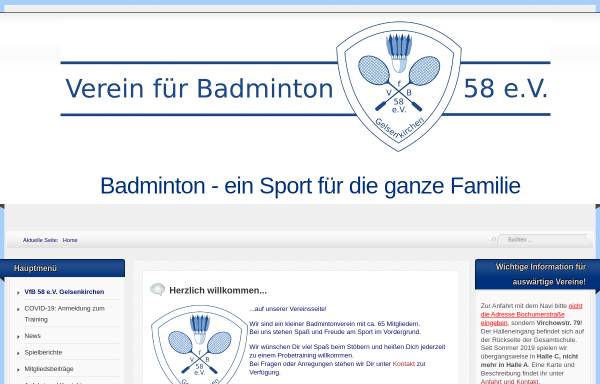Vorschau von www.vfb58ge.de, Verein für Badminton Gelsenkirchen 58 e.V.