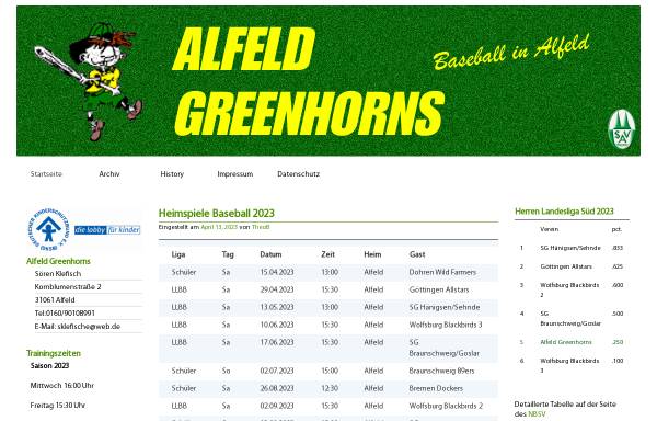 Vorschau von www.alfeld-greenhorns.de, Alfeld Greenhorns