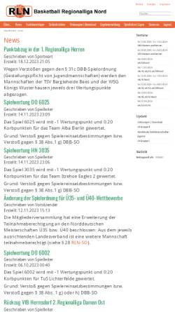 Vorschau der mobilen Webseite www.rln-basketball.de, Basketball Regionalliga Nord