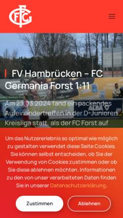 Vorschau der mobilen Webseite www.fcgermaniaforst.de, FC Germania Forst 1909 e. V.