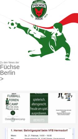 Vorschau der mobilen Webseite fuechsefussball.de, Füchse Berlin Reinickendorf e. V.
