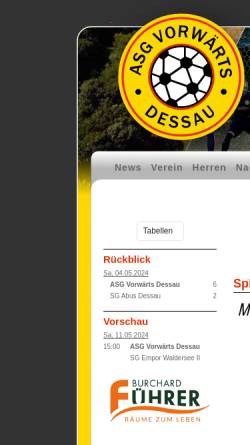 Vorschau der mobilen Webseite www.vorwaerts-dessau.de, ASG Vorwärts Dessau