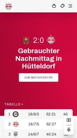 Vorschau der mobilen Webseite www.redbullsalzburg.at, FC Red Bull Salzburg