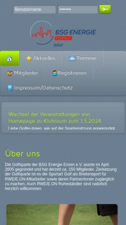 Vorschau der mobilen Webseite www.bsg-rwe-golf.de, Betriebssportgemeinschaft RWE Essen e.V. - Sparte Golf