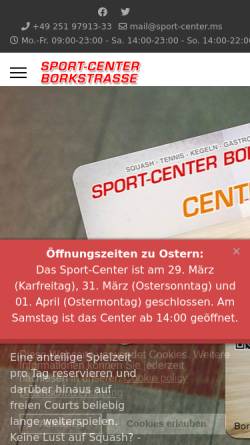 Vorschau der mobilen Webseite www.sport-center.ms, Sport-Center Borkstrasse