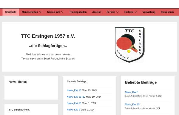 Vorschau von www.ttc-ersingen.de, Tischtennis Club Ersingen