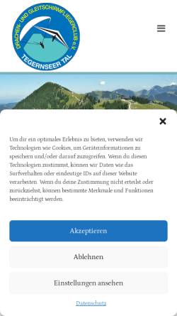 Vorschau der mobilen Webseite fliegerclubtegernsee.de, Drachen und Gleitschirmclub Tegernseer Tal